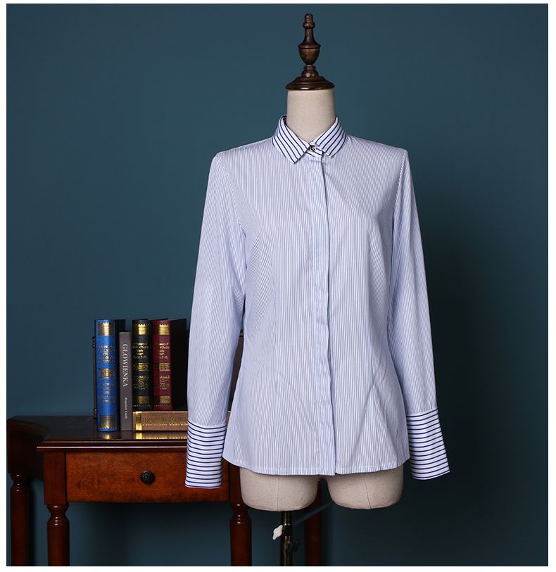 女士藍色條紋商務襯衫定制