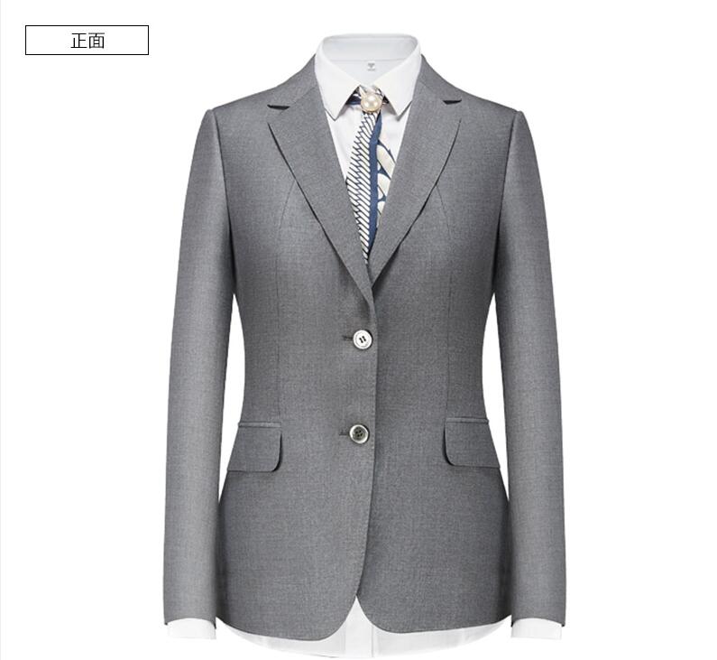 女士灰色兩粒扣羊毛面料工服定制正面款式圖