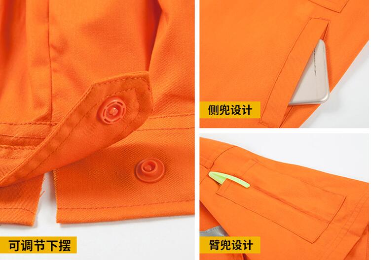 夏季環衛工人橙色帶反光條工作服細節工藝圖